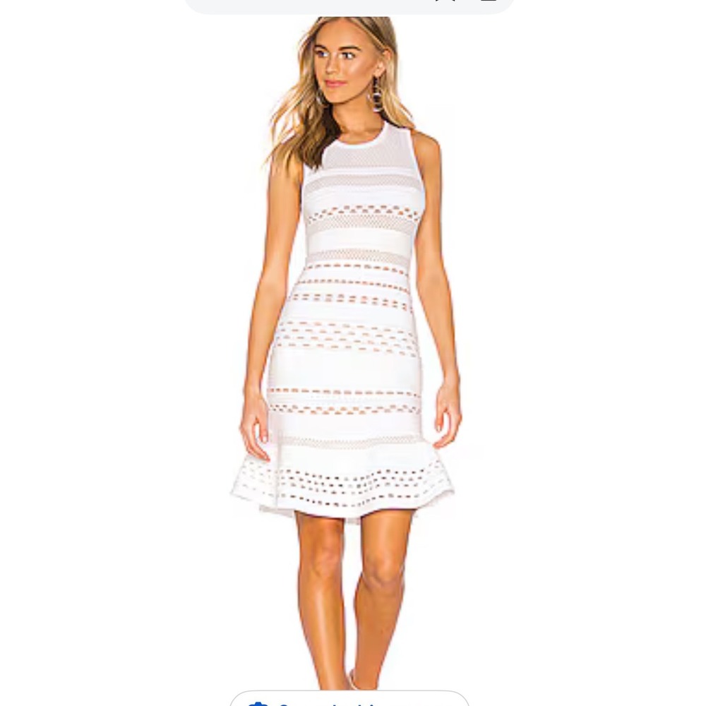 Bailey 44 Crepe Suzette Sleeveless Pointelle Knit Flounce Hem Dress Chalk White